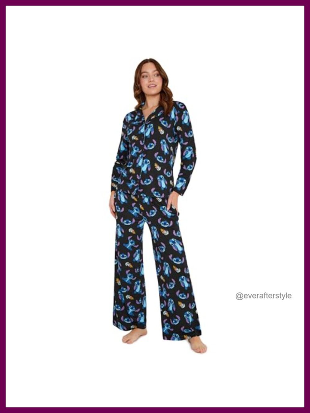 Stitch Women's Pajama Set Button-Up Long Sleeve Top & Pants